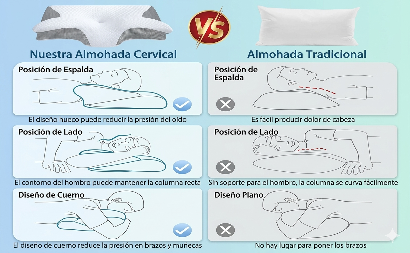 Almohada Cervical de espuma viscoelástica, 2 en 1
