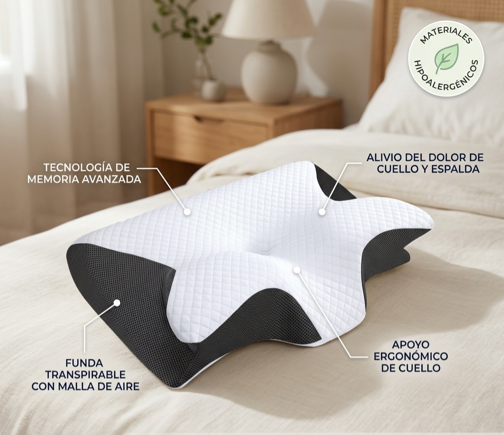 Almohada Cervical de espuma viscoelástica, 2 en 1
